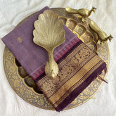 Double Shaded Lavender Kanchi Cotton Saree with Golden Border - Handloom - VS3701